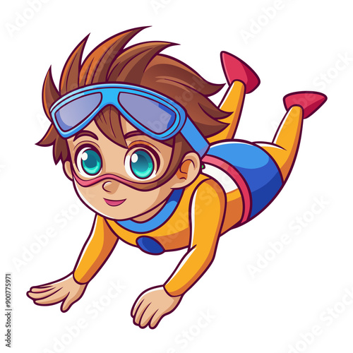 diving boy cartoon vector art