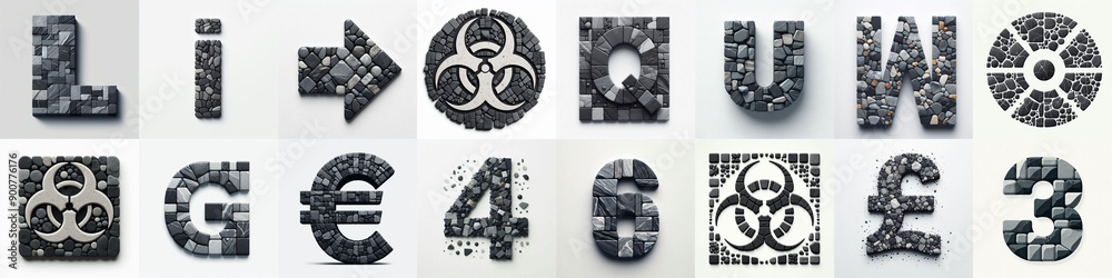 Obraz premium Dark gray and red stones Tiling Lettering Typeface. AI generated illustration