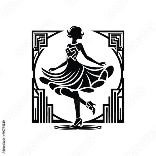 woman wearing retro fashion swing dance dress with a twirly skirt and Mary Jane shoes