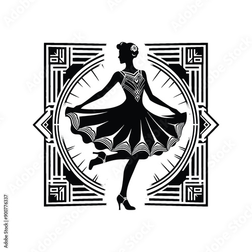 woman wearing retro fashion swing dance dress with a twirly skirt and Mary Jane shoes