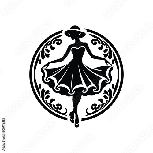 woman wearing retro fashion swing dance dress with a twirly skirt and Mary Jane shoes