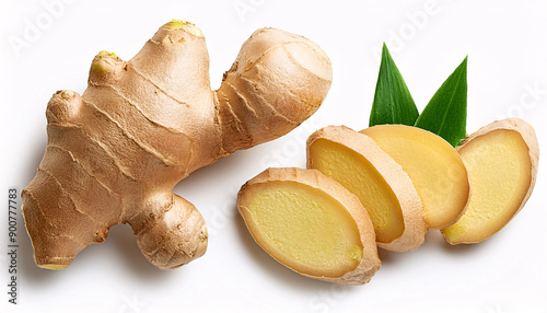 Fototapeta Naklejka Na Ścianę i Meble -  Fresh ginger root on white background