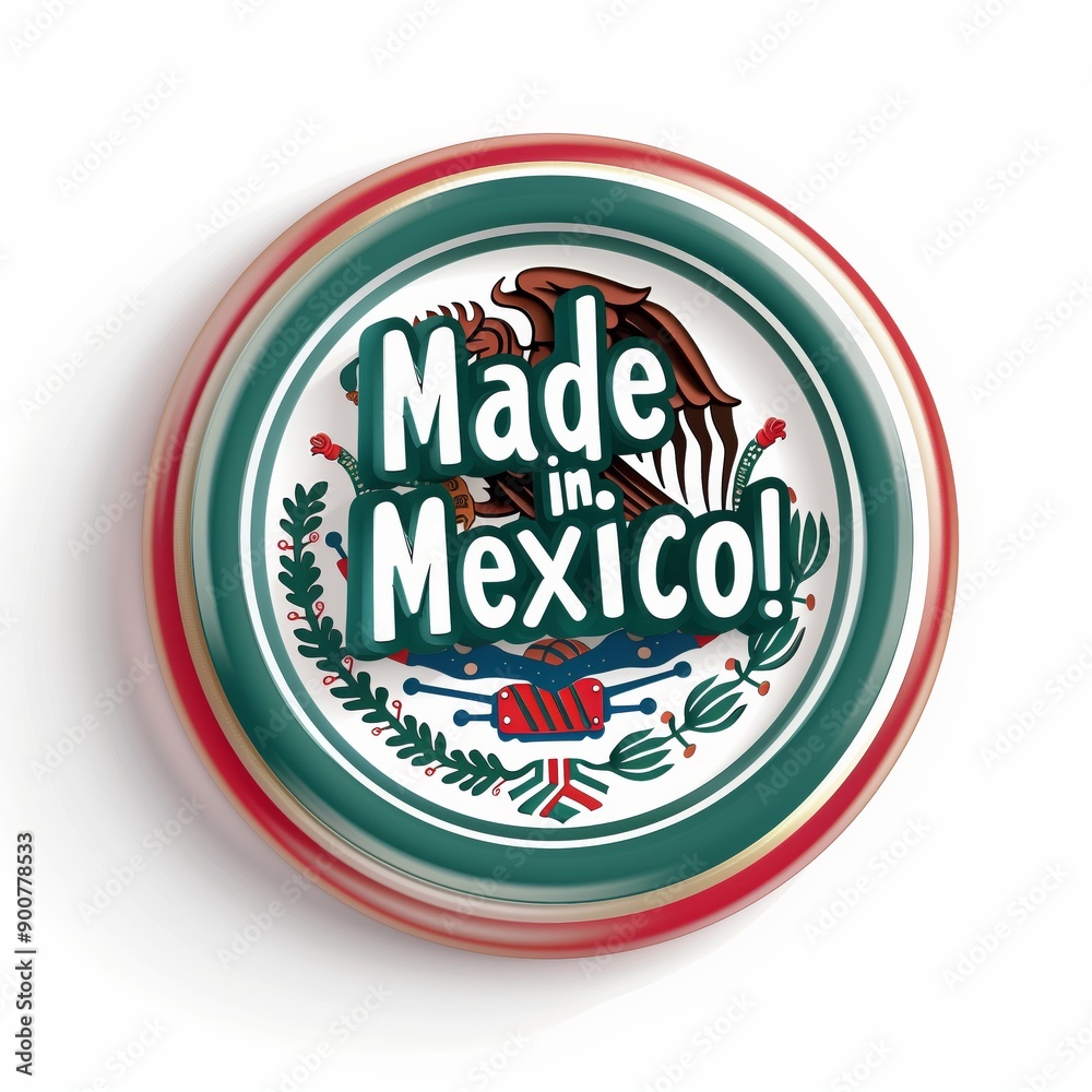 Fototapeta premium Isolated Made in Mexico Sticker Badge Button Stamp Generative Illustration on Blank White
