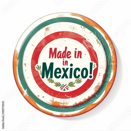 Isolated Made in Mexico Sticker Badge Button Stamp Generative Illustration on Blank White