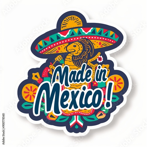 Isolated Made in Mexico Sticker Badge Button Stamp Generative Illustration on Blank White