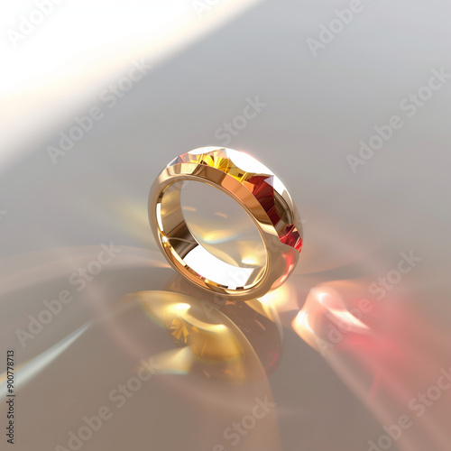 Bright background with wedding ring, minimal concept