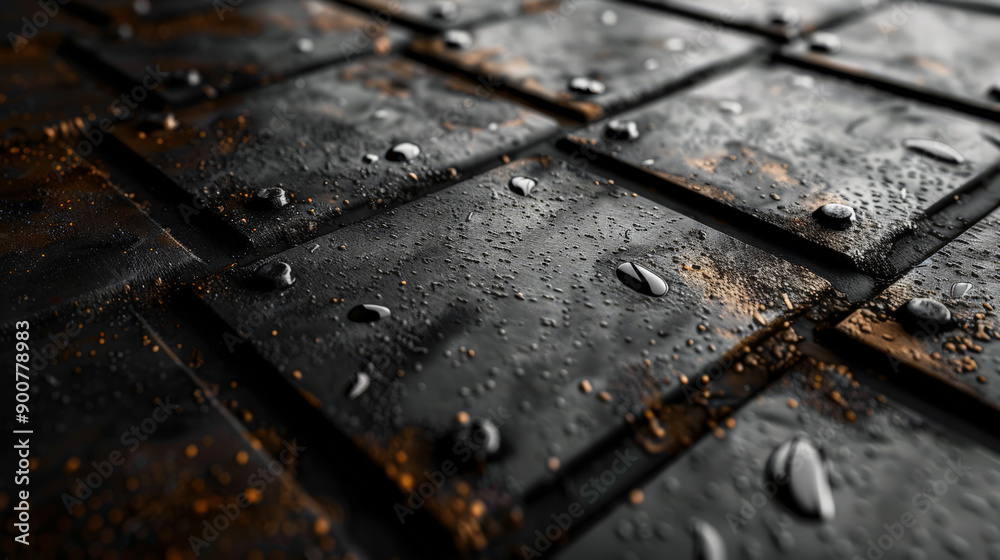 Close-up of water droplets on wet textured black surface Close-up of water droplets on wet textured black surface
