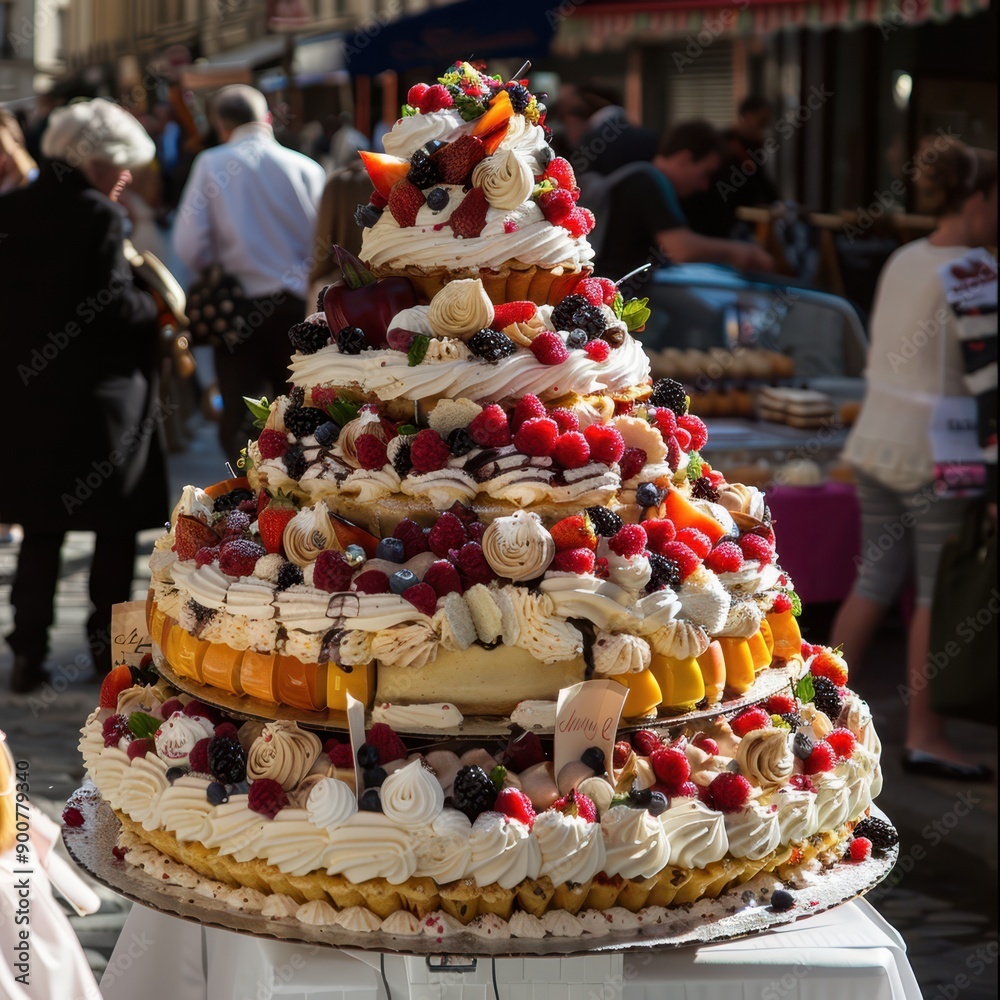 a large cake with fruit and other toppings on it a large cake with fruit and other toppings on it
