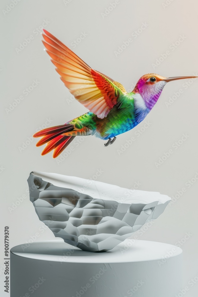 Fototapeta premium a colorful bird flying over a white egg