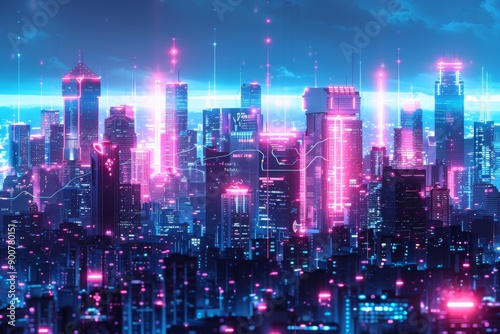 Wallpaper Mural Futuristic city skyline with neon lights and modern architecture at dusk Torontodigital.ca