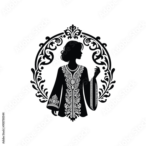 woman wear traditional fashion Turkish kaftan with intricate details inside 