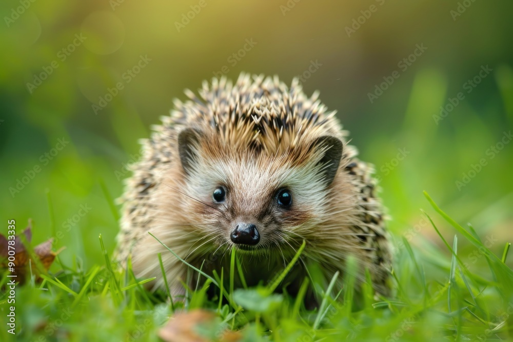 A Close-Up Portrait of a Hedgehog in a Lush Green Meadow A Close-Up Portrait of a Hedgehog in a Lush Green Meadow