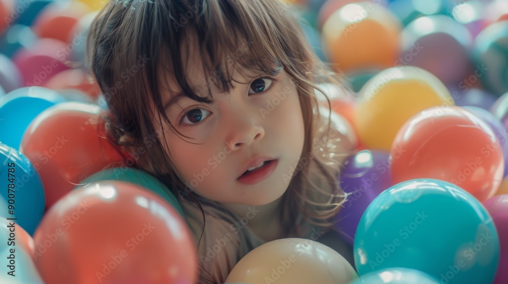 Obraz premium Child Playing in Colorful Ball Pit
