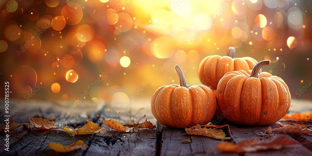 Autumn Harvest Glowing Pumpkins on Rustic Wooden Table Autumn Harvest Glowing Pumpkins on Rustic Wooden Table