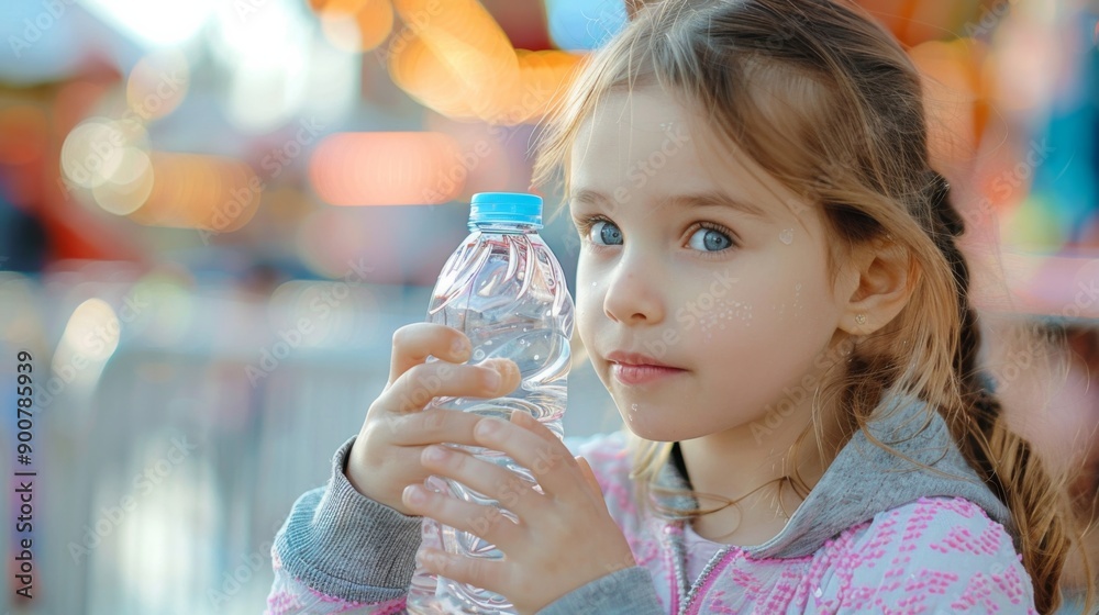 Girl Holding Water Bottle at a Festival Girl Holding Water Bottle at a Festival