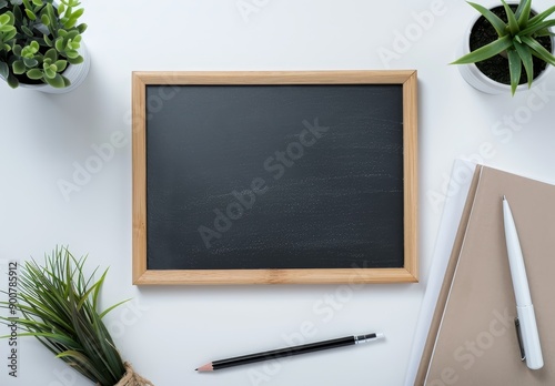 Blackboard with chalk in the style of office supplies on a white background