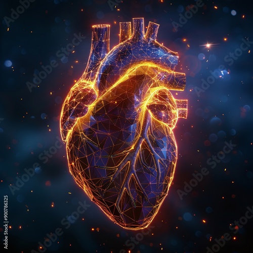 Futuristic Holographic Digital Heart. A Low Poly Polygonal Marve photo