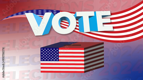 Ballot box with national American flag, US elections, Vote USA. Vector illustration. 