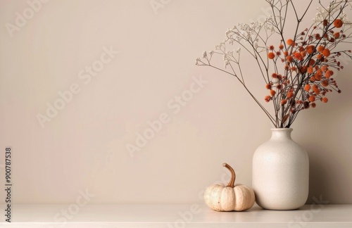 White Pumpkin and Dried Flowers in Vase