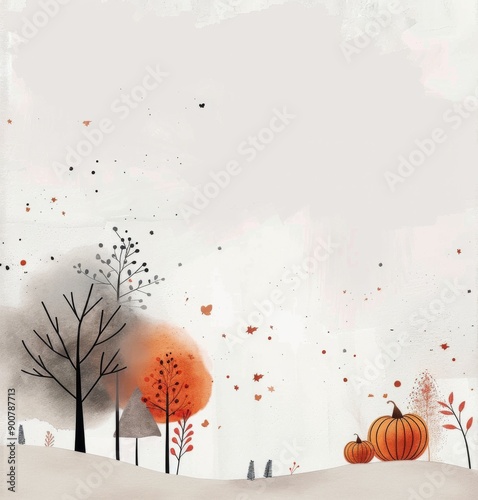 Abstract Autumn Trees and Hills