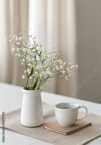 White Flowers and Coffee on Table