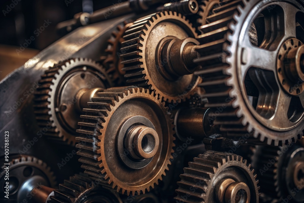 Close-Up of Industrial Engine Gear Wheels in a Factory Setting. Generative AI Close-Up of Industrial Engine Gear Wheels in a Factory Setting. Generative AI