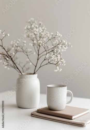 White Flowers and Coffee on Table