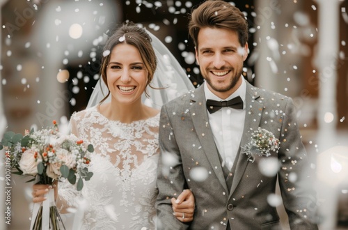 Bride and Groom Walking Down the Aisle