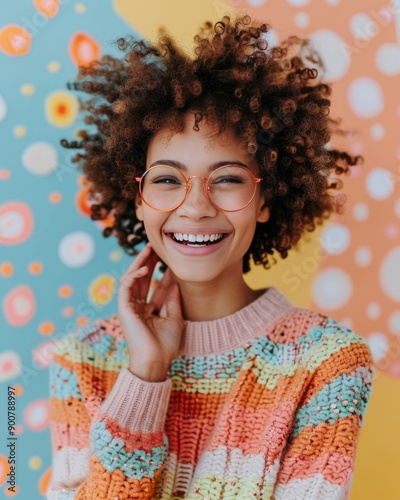 Woman With Curly Hair Wearing Striped Sweater