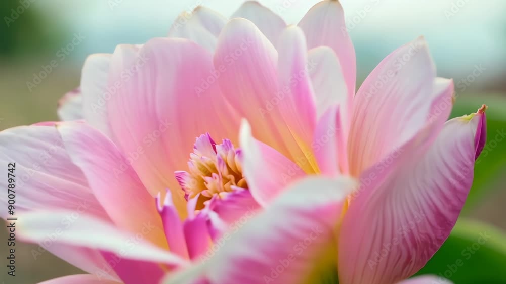 Delicate Pink Lotus Blooms Gracefully Against Tranquil Garden Backdrop at Sunrise. Generative AI Delicate Pink Lotus Blooms Gracefully Against Tranquil Garden Backdrop at Sunrise. Generative AI