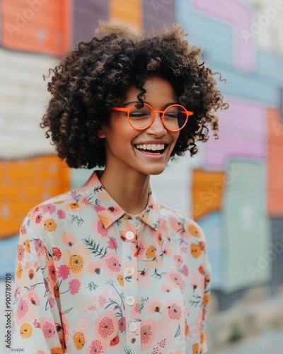 Woman With Curly Hair Wearing Striped Sweater