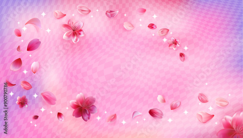 y2k pink neon kawaii background with sakura petals and copy space.