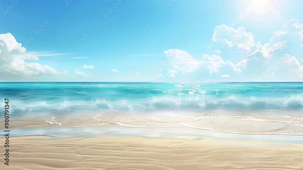 Obraz premium Scenic image of the sea with a clear blue sky, showcasing serene and tranquil beauty. Perfect for themes of nature, relaxation, and coastal landscapes