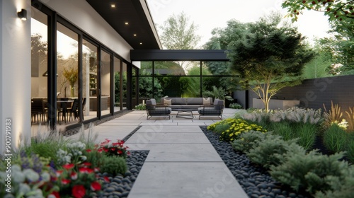 Modern Patio With Lounge Seating and Dining Table
