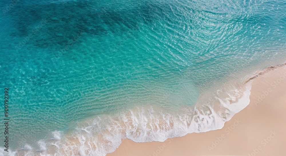 Fototapeta premium Aerial View of Waves Crashing on Sandy Beach