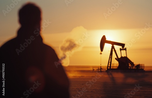 Oil Rigs at Sunset in the Desert