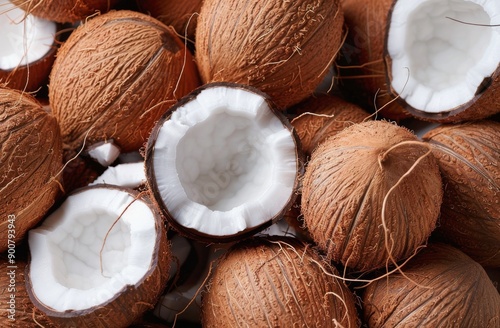 Close-Up of Coconuts on Palm Leaves