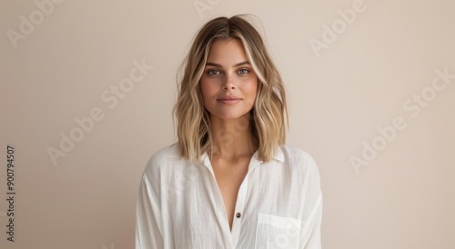 Woman in White Shirt Against Wall