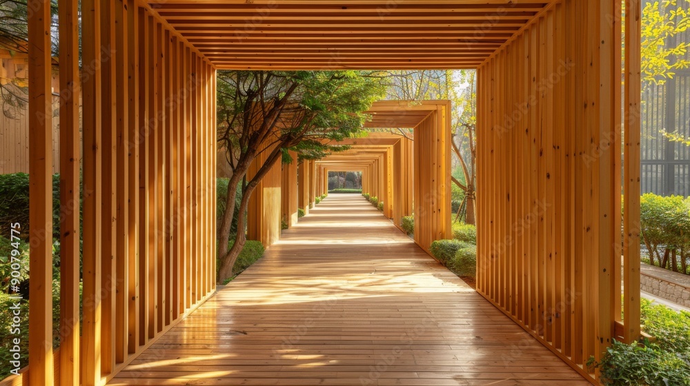 Wooden Arch Pathway with Natural Surroundings Wooden Arch Pathway with Natural Surroundings