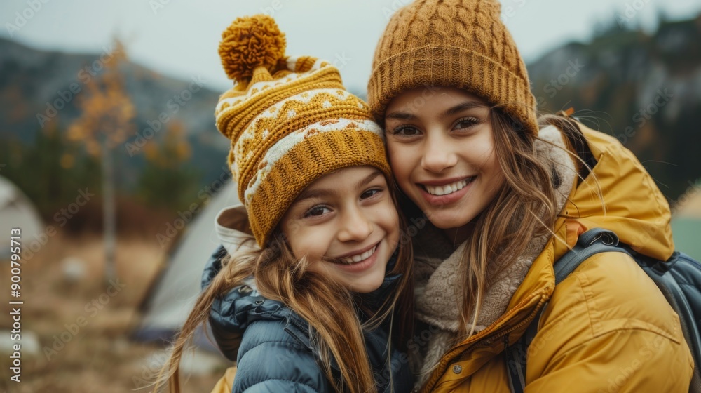 Mother and Daughter Camping in Autumn Mother and Daughter Camping in Autumn