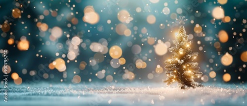 Decorated Christmas Tree In Snowy Landscape
