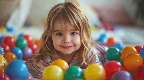 Smiling Child in a Colorful Ball Pit