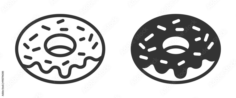 Donut icons with icing and sprinkles in outline and silhouette styles. Ideal for bakery, dessert, and food themes. Vector illustration. Donut icons with icing and sprinkles in outline and silhouette styles. Ideal for bakery, dessert, and food themes. Vector illustration.