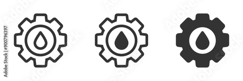 Set of oil drop gear icons in various styles. Perfect for automotive, engineering, and maintenance themes. Vector illustration.