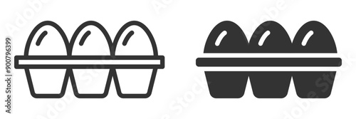 Egg tray icons in outline and silhouette styles, ideal for packaging, grocery, and food industry designs. Vector illustration.
