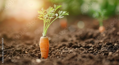 Young Carrot Plant Growing in Soil