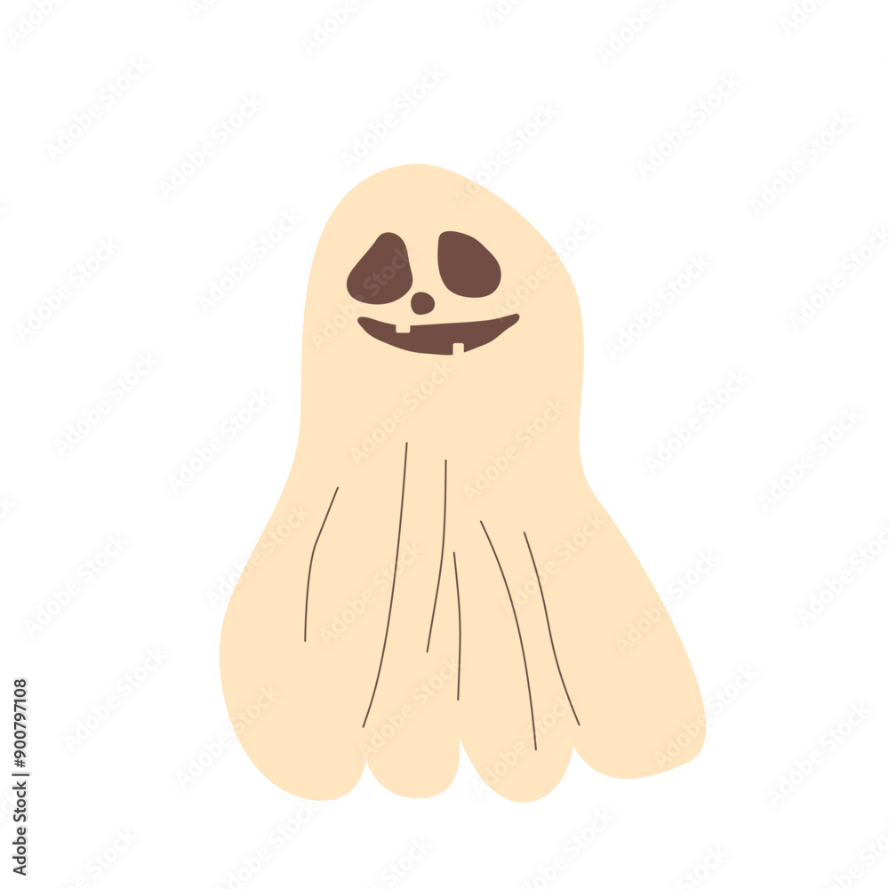 Cute ghost with a smiling face isolated on white background. Vector hand drawn simple illustration Cute ghost with a smiling face isolated on white background. Vector hand drawn simple illustration