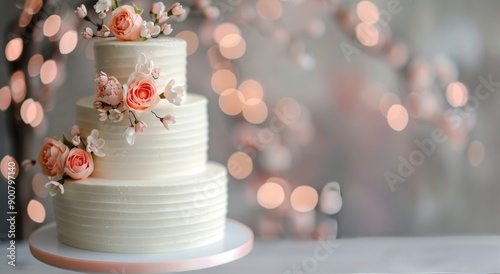 Three-Tiered Wedding Cake With Flowers