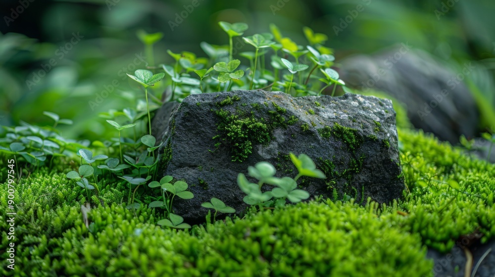 Nature's Tranquility: lush greenery with moss and stone Nature's Tranquility: lush greenery with moss and stone