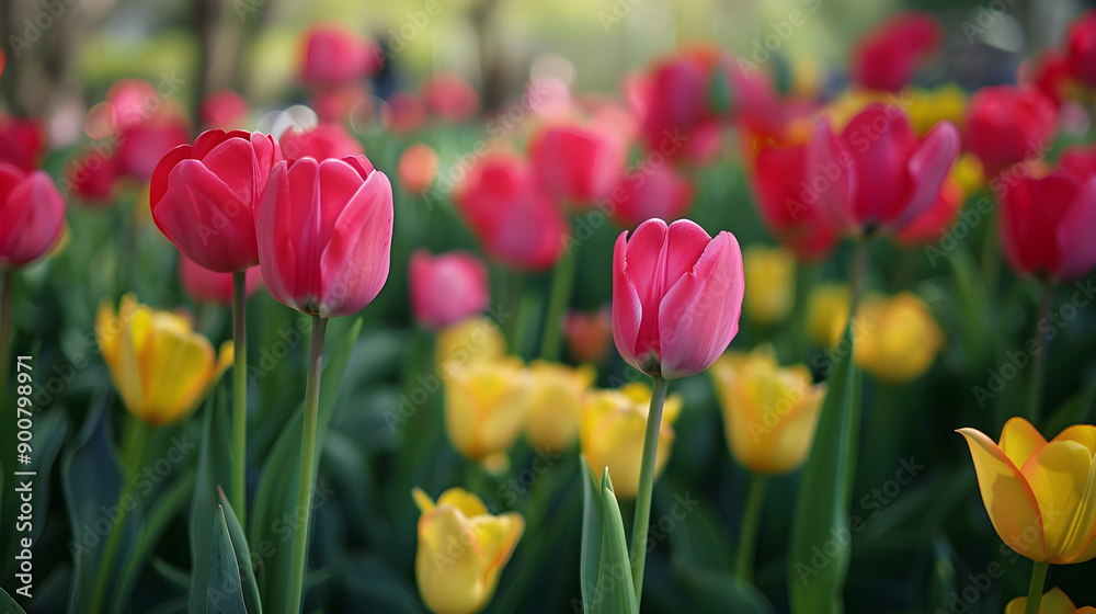 Vivid colors of blooming tulips fill a field in a raw, natural style. Beauty in nature. Vivid colors of blooming tulips fill a field in a raw, natural style. Beauty in nature.